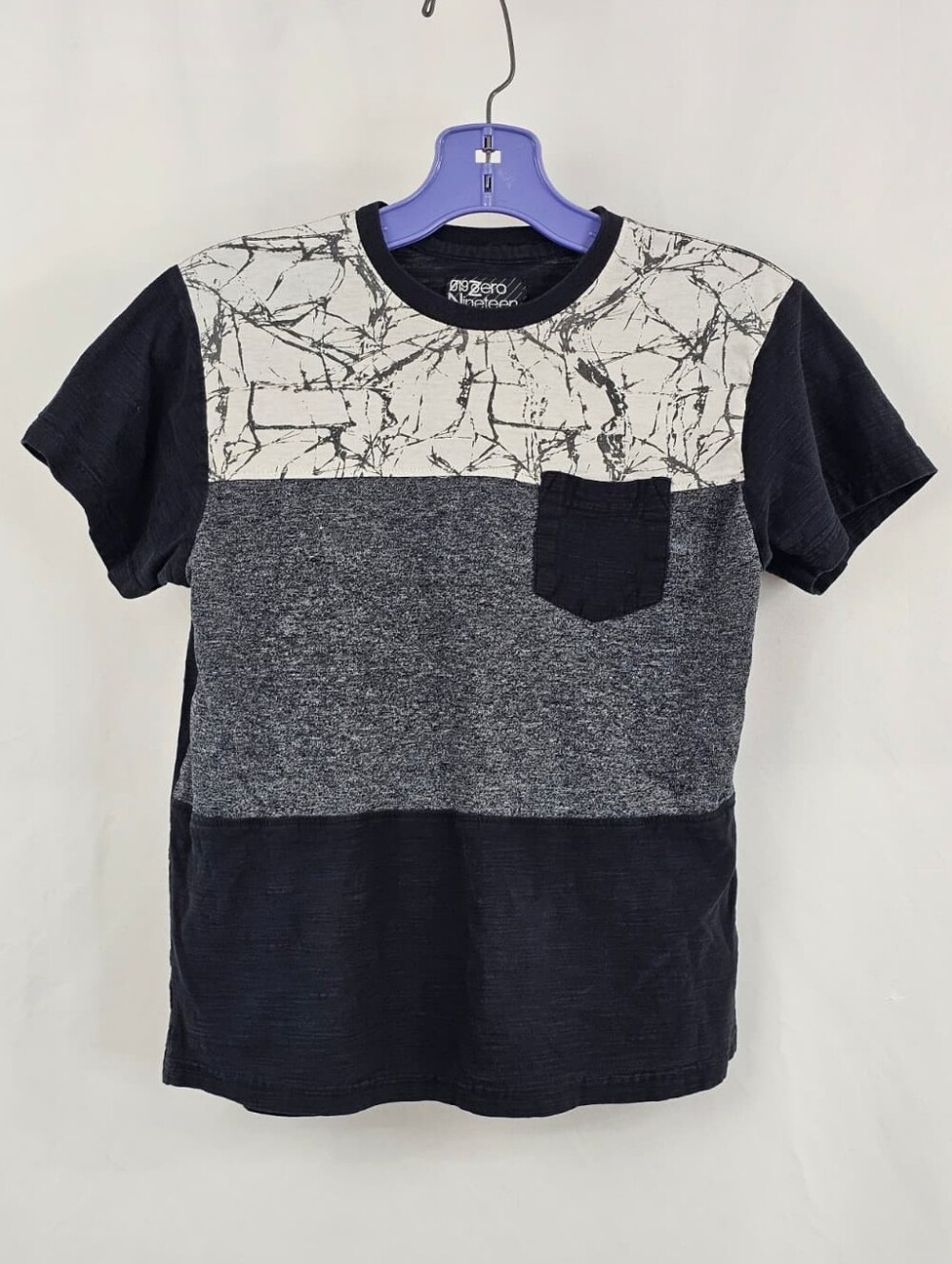 Zero Nineteen Boys' Short Sleeve Color-Block T-Shirt Chest Pocket, M